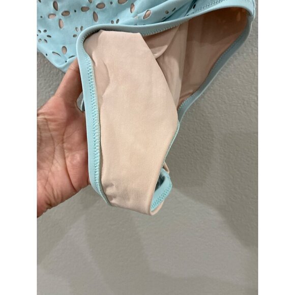 J.Crew Swimsuit Scallop Ruffle Eyelet One Piece plunging size 14 color Teal - Picture 7 of 7